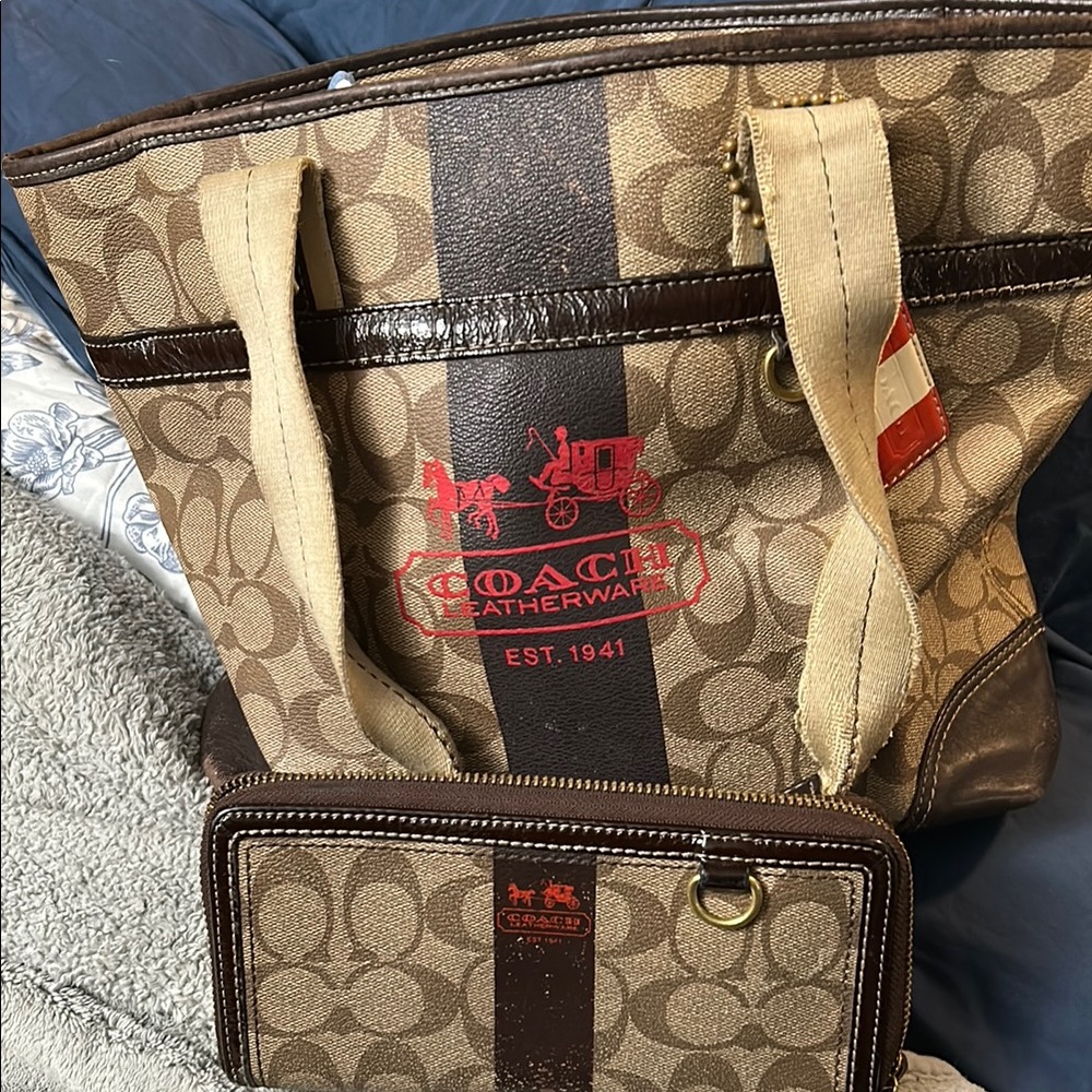 Coach Signature Tote and Wallet Set